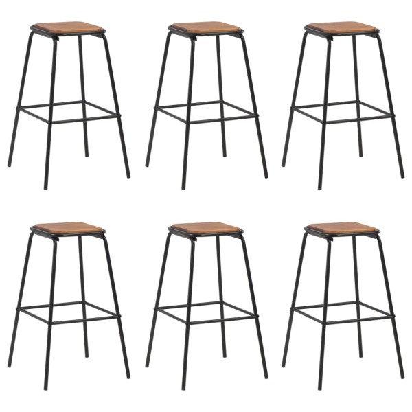 Taburetes de cocina 6 uds madera maciza de pino y acero negro Taburetes de cocina 6 uds madera maciza de pino y acero negro