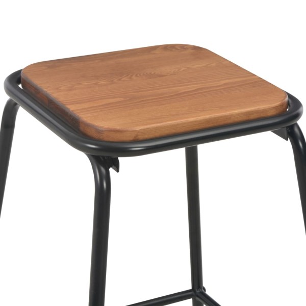 Taburetes de cocina 6 uds madera maciza de pino y acero negro Taburetes de cocina 6 uds madera maciza de pino y acero negro
