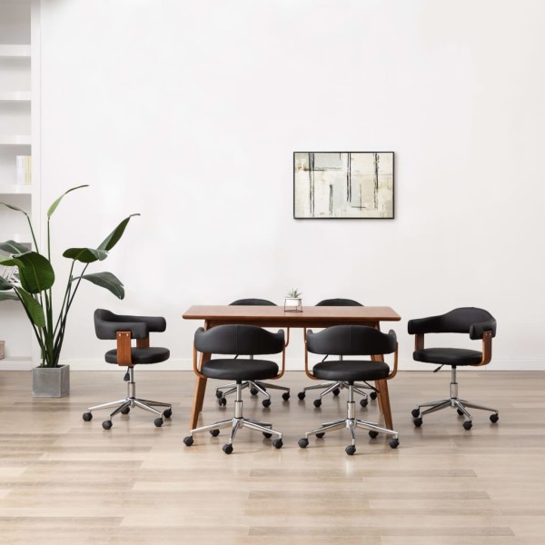 Sillas de comedor giratorias 6 uds madera curvada y cuero negro Sillas de comedor giratorias 6 uds madera curvada y cuero negro