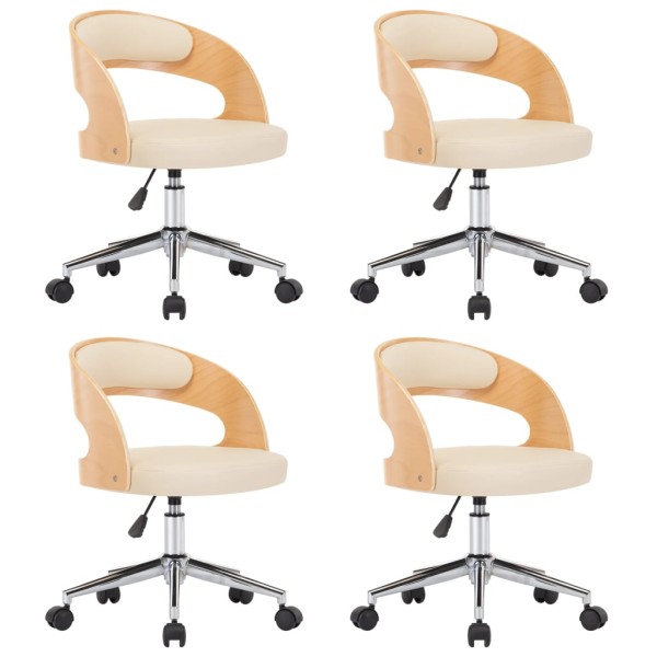 Sillas de comedor giratorias 4 uds madera curvada cuero crema Sillas de comedor giratorias 4 uds madera curvada cuero crema