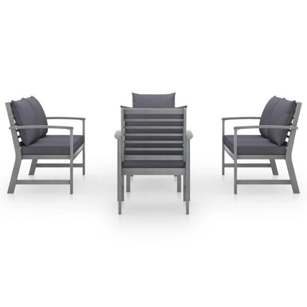 Muebles de jardín 5 pzas cojines gris madera maciza de acacia Muebles de jardín 5 pzas cojines gris madera maciza de acacia