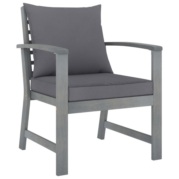 Muebles de jardín 5 pzas cojines gris madera maciza de acacia Muebles de jardín 5 pzas cojines gris madera maciza de acacia