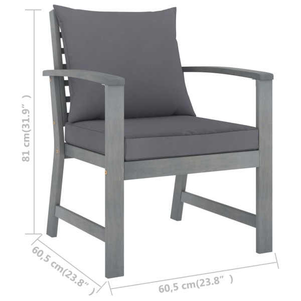 Muebles de jardín 5 pzas cojines gris madera maciza de acacia Muebles de jardín 5 pzas cojines gris madera maciza de acacia