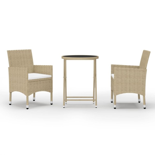 Set de bistró de jardín 3 pzas ratán PE vidrio templado beige Set de bistró de jardín 3 pzas ratán PE vidrio templado beige