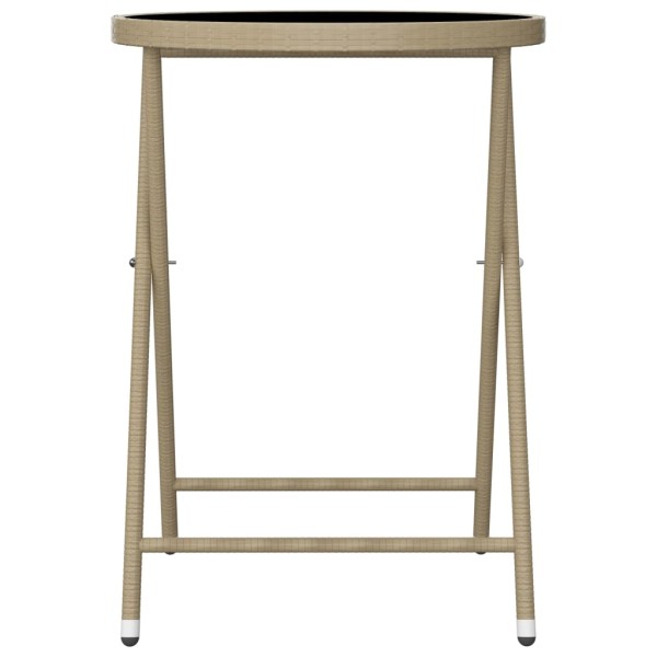 Set de bistró de jardín 3 pzas ratán PE vidrio templado beige Set de bistró de jardín 3 pzas ratán PE vidrio templado beige