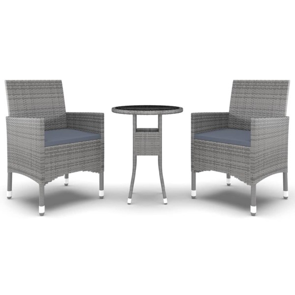 Juego de comedor de jardín 3 piezas ratán sintético gris