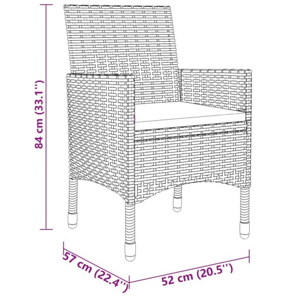 Juego de comedor de jardín 3 piezas ratán sintético gris