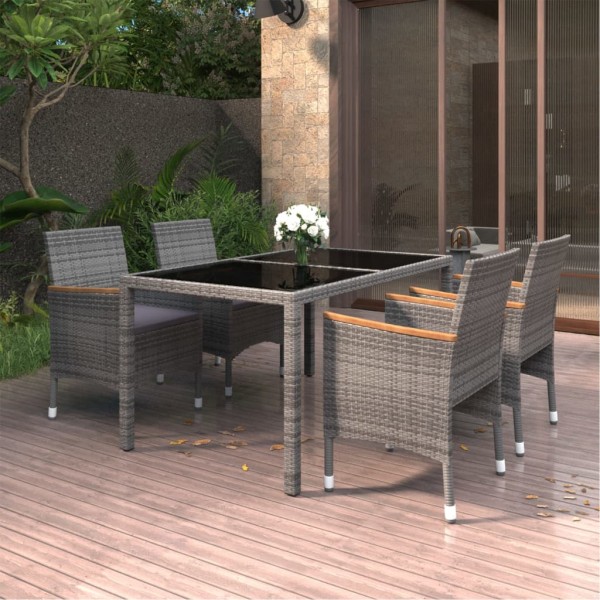 Set de comedor de jardín 5 pzas ratán sintético vidrio gris Set de comedor de jardín 5 pzas ratán sintético vidrio gris