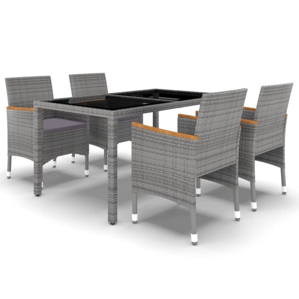 Set de comedor de jardín 5 pzas ratán sintético vidrio gris Set de comedor de jardín 5 pzas ratán sintético vidrio gris