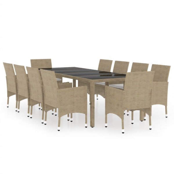 Juego de comedor de jardín de 11 piezas ratán sintético beige