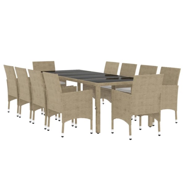 Juego de comedor de jardín de 11 piezas ratán sintético beige