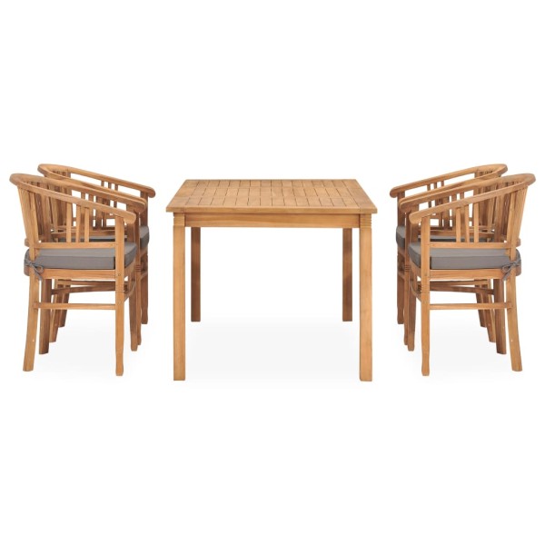 Set de comedor de jardín 5 pzas y cojines madera maciza de teca