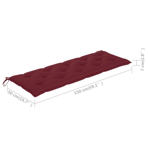Banco Batavia madera maciza de teca con cojín color vino 150 cm Banco Batavia madera maciza de teca con cojín color vino 150 cm