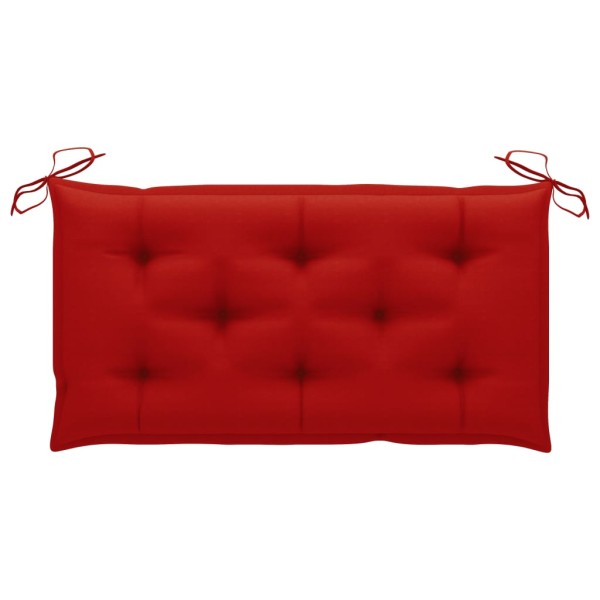 Banco de jardín madera maciza de teca con cojín rojo 112 cm