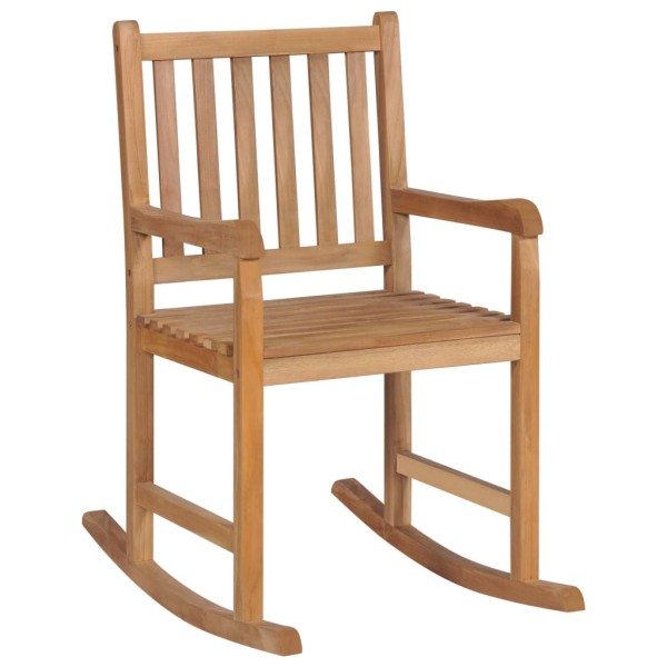 Silla mecedora de madera maciza de teca con cojín rojo Silla mecedora de madera maciza de teca con cojín rojo