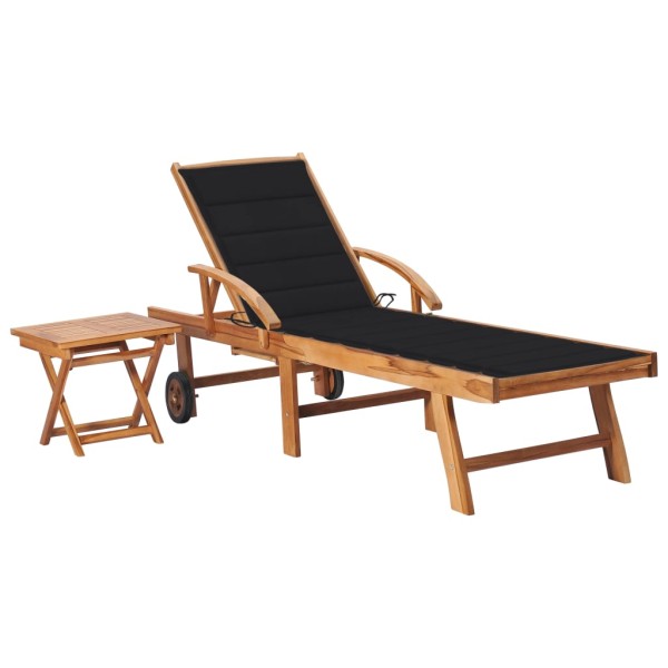 Tumbona con mesa y cojín madera maciza de teca Tumbona con mesa y cojín madera maciza de teca