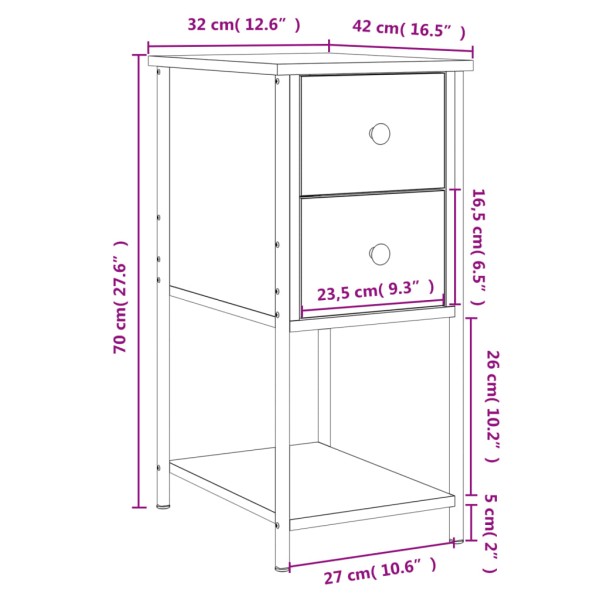 Mesita de noche madera de ingeniería marrón roble 32x42x70 cm