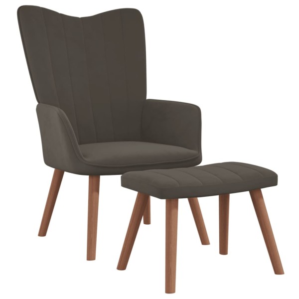 Sillón de relax con taburete terciopelo gris oscuro Sillón de relax con taburete terciopelo gris oscuro