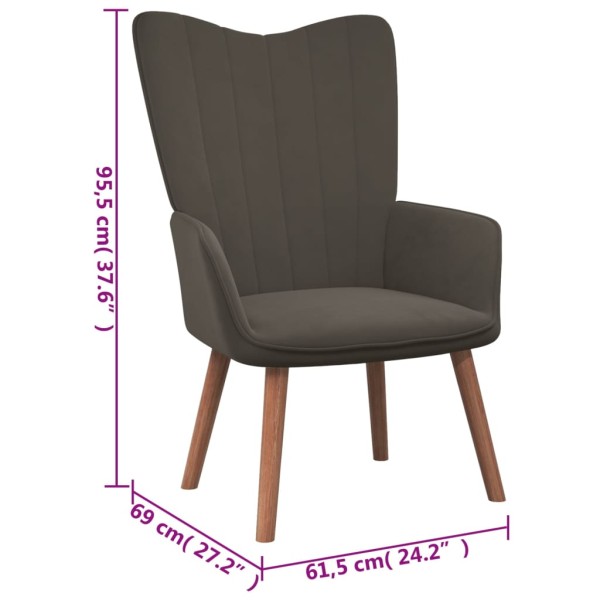 Sillón de relax con taburete terciopelo gris oscuro Sillón de relax con taburete terciopelo gris oscuro
