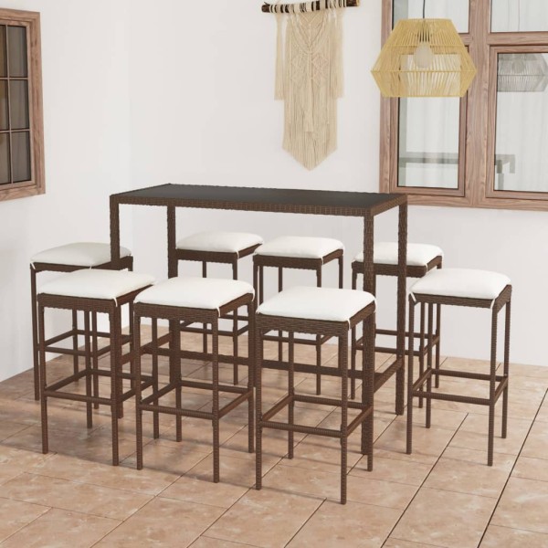 Set de bar de jardín 9 piezas ratán sintético marrón Set de bar de jardín 9 piezas ratán sintético marrón