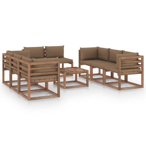 Juego de muebles de jardín 9 piezas con cojines gris taupe