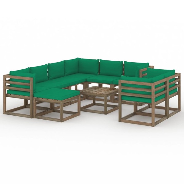 Juego de muebles de jardín 10 piezas con cojines verde Juego de muebles de jardín 10 piezas con cojines verde
