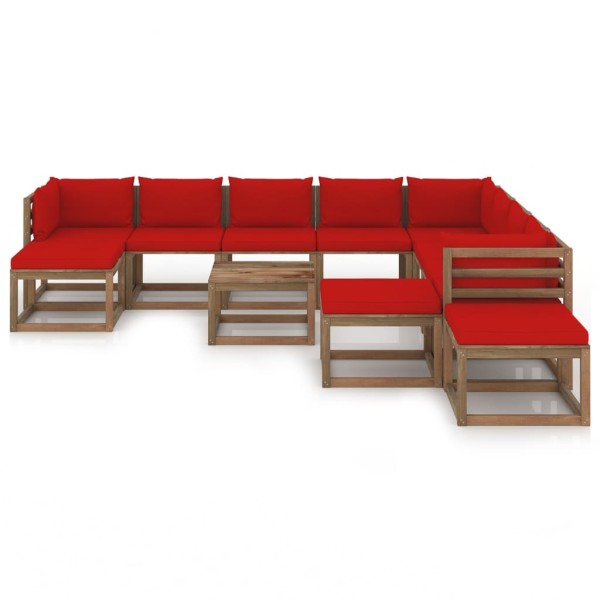 Juego de muebles de jardín 12 piezas con cojines rojo Juego de muebles de jardín 12 piezas con cojines rojo