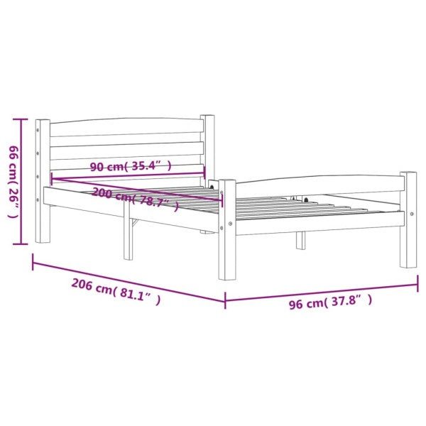 Estructura de cama madera maciza pino gris oscuro 90x200 cm Estructura de cama madera maciza pino gris oscuro 90x200 cm