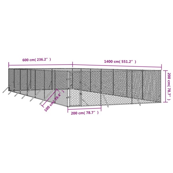 Perrera de exterior acero galvanizado plateado 6x14x2 m Perrera de exterior acero galvanizado plateado 6x14x2 m