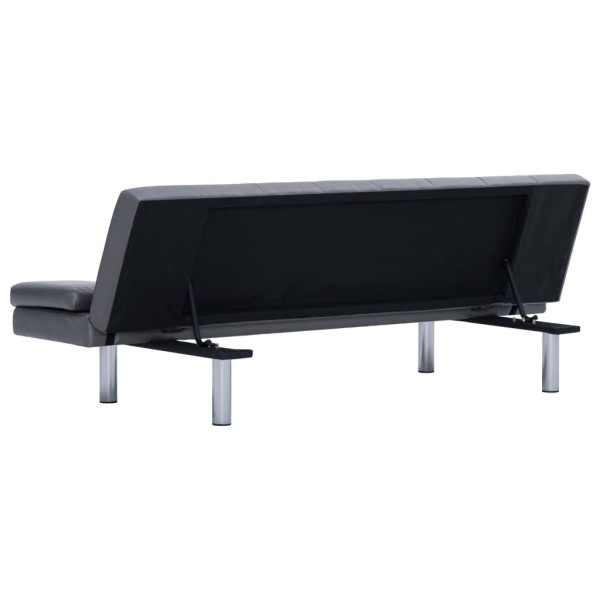 Sofá cama con dos almohadas de cuero sintético gris Sofá cama con dos almohadas de cuero sintético gris