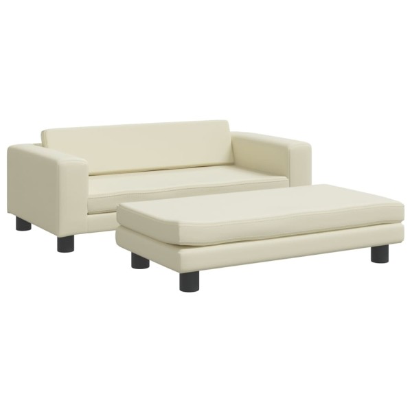 Sofá para niños y reposapiés cuero sintético crema 100x50x30 cm Sofá para niños y reposapiés cuero sintético crema 100x50x30 cm