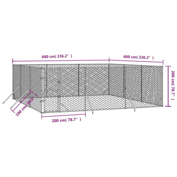 Perrera de exterior acero galvanizado plateado 6x6x2 m Perrera de exterior acero galvanizado plateado 6x6x2 m
