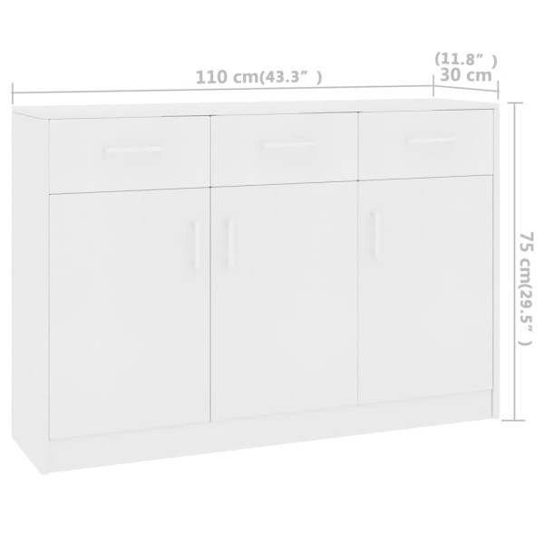 Aparador de madera contrachapada blanco 110x30x75 cm
