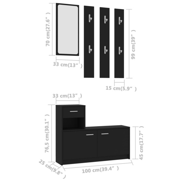 Mueble de entrada madera contrachapada negro 100x25x76,5 cm Mueble de entrada madera contrachapada negro 100x25x76,5 cm