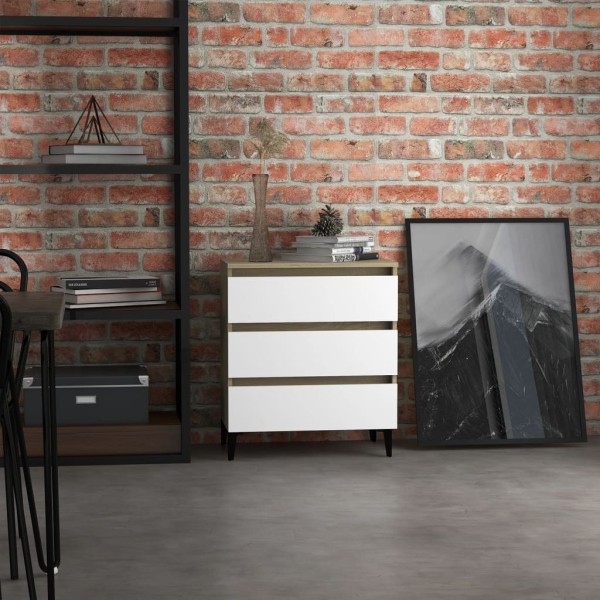 Aparador madera contrachapada blanco y roble Sonoma 60x35x69 cm Aparador madera contrachapada blanco y roble Sonoma 60x35x69 cm