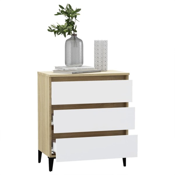 Aparador madera contrachapada blanco y roble Sonoma 60x35x69 cm Aparador madera contrachapada blanco y roble Sonoma 60x35x69 cm