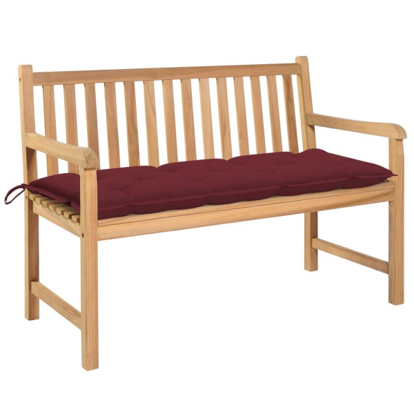 Banco de jardín madera maciza teca con cojín rojo tinto 120 cm Banco de jardín madera maciza teca con cojín rojo tinto 120 cm