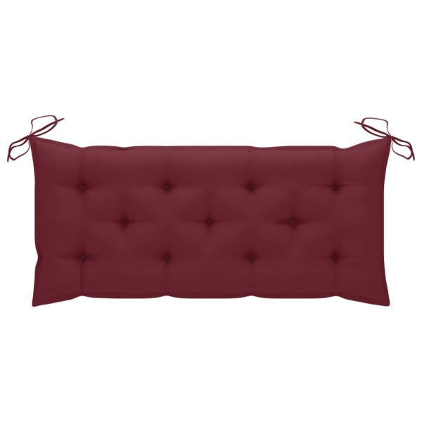 Banco de jardín madera maciza teca con cojín rojo tinto 120 cm Banco de jardín madera maciza teca con cojín rojo tinto 120 cm