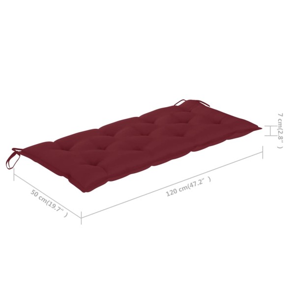 Banco de jardín madera maciza teca con cojín rojo tinto 120 cm Banco de jardín madera maciza teca con cojín rojo tinto 120 cm