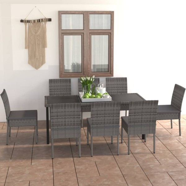 Juego de comedor para jardín 9 piezas ratán sintético gris Juego de comedor para jardín 9 piezas ratán sintético gris