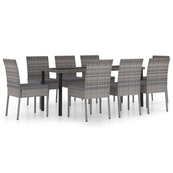 Juego de comedor para jardín 9 piezas ratán sintético gris Juego de comedor para jardín 9 piezas ratán sintético gris