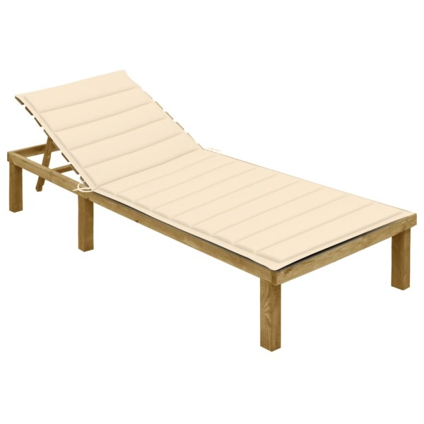Tumbona con cojín crema madera de pino impregnada Tumbona con cojín crema madera de pino impregnada