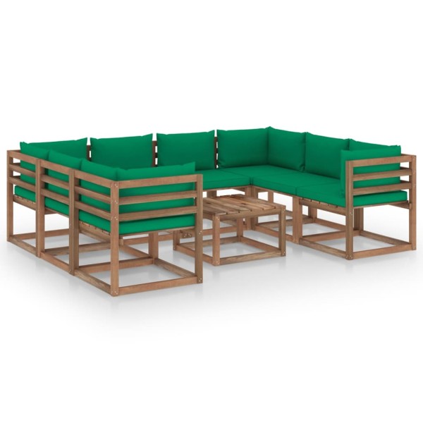 Set de muebles de jardín 9 piezas con cojines verdes Set de muebles de jardín 9 piezas con cojines verdes