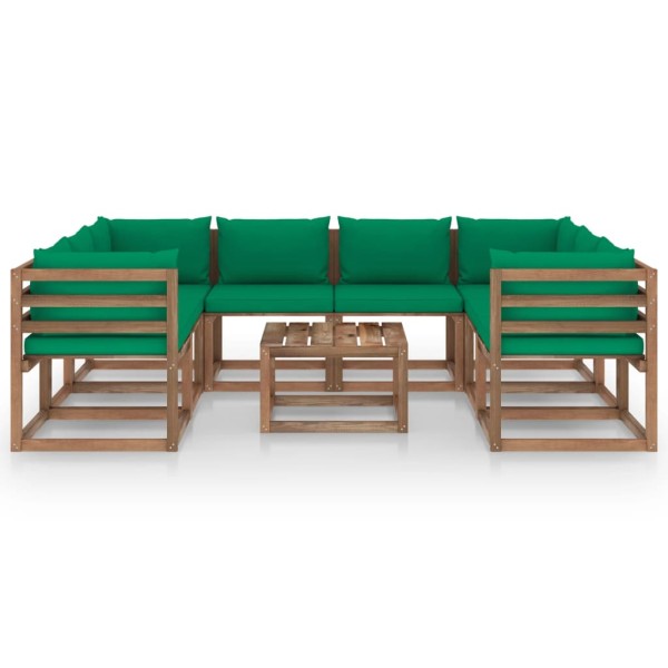 Set de muebles de jardín 9 piezas con cojines verdes Set de muebles de jardín 9 piezas con cojines verdes