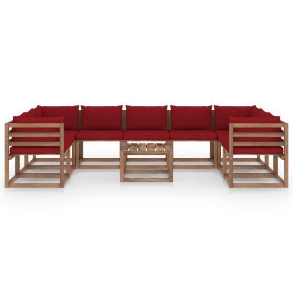 Juego de muebles de jardín 10 piezas con cojines rojo tinto Juego de muebles de jardín 10 piezas con cojines rojo tinto