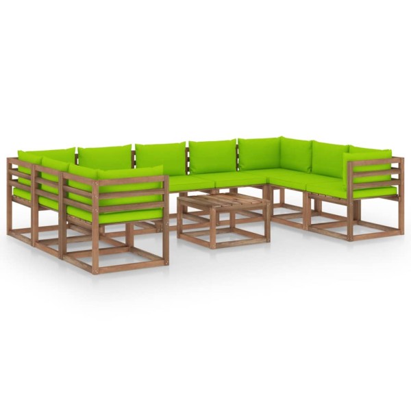 Juego de muebles de jardín 10 piezas con cojines verde lima Juego de muebles de jardín 10 piezas con cojines verde lima