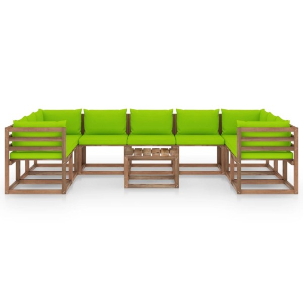 Juego de muebles de jardín 10 piezas con cojines verde lima Juego de muebles de jardín 10 piezas con cojines verde lima