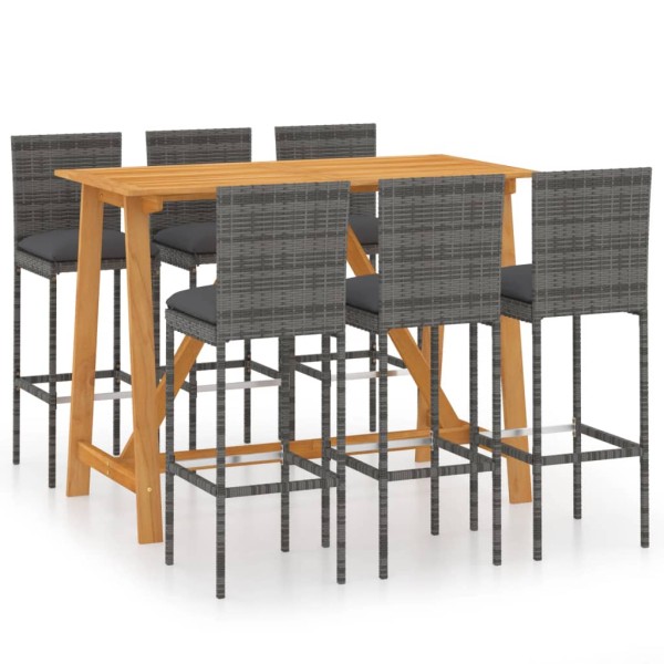 Conjunto de bar para jardín 7 piezas con cojines gris Conjunto de bar para jardín 7 piezas con cojines gris