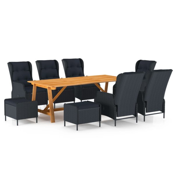 Juego de comedor para jardín de 9 piezas gris oscuro Juego de comedor para jardín de 9 piezas gris oscuro