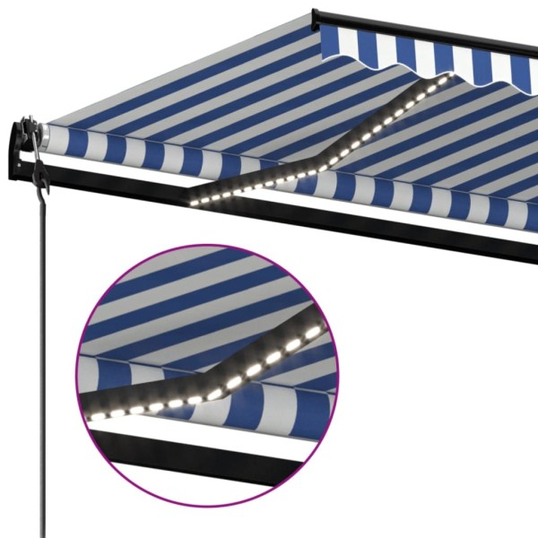 Toldo automático LED sensor de viento azul y blanco 400x350 cm Toldo automático LED sensor de viento azul y blanco 400x350 cm
